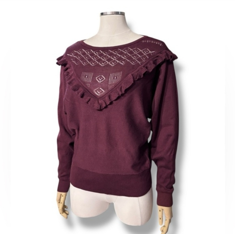 JOSEPH A. Boat Neck Dolman Sleeve Sweater Ruffle Bib Front Detail NWT!